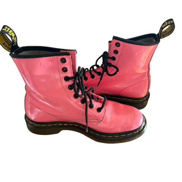 Dr. Martens Womens Size 7 Pink Patent Leather 1460 Lace-Up Ankle Combat Boots - Picture 1 of 16